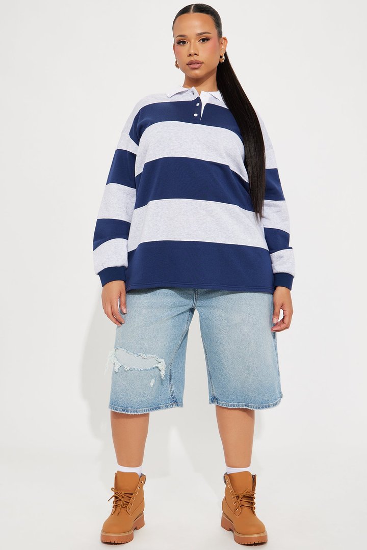 Katie Rugby Striped Polo - Navy/combo