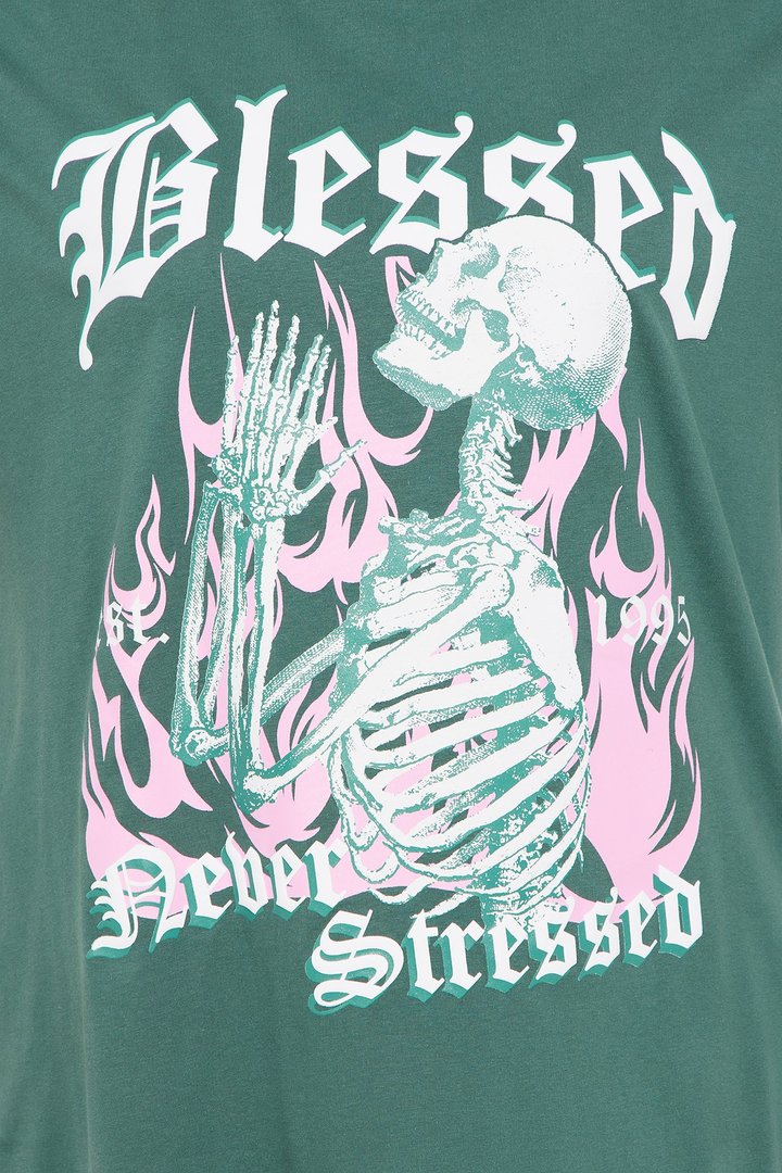 Blessed Never Stressed Skull Tee - Hunter