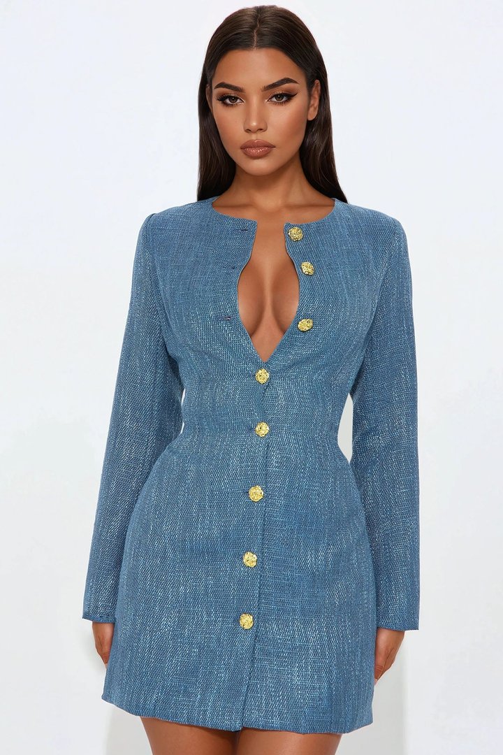 Celine Tweed Mini Dress - Navy