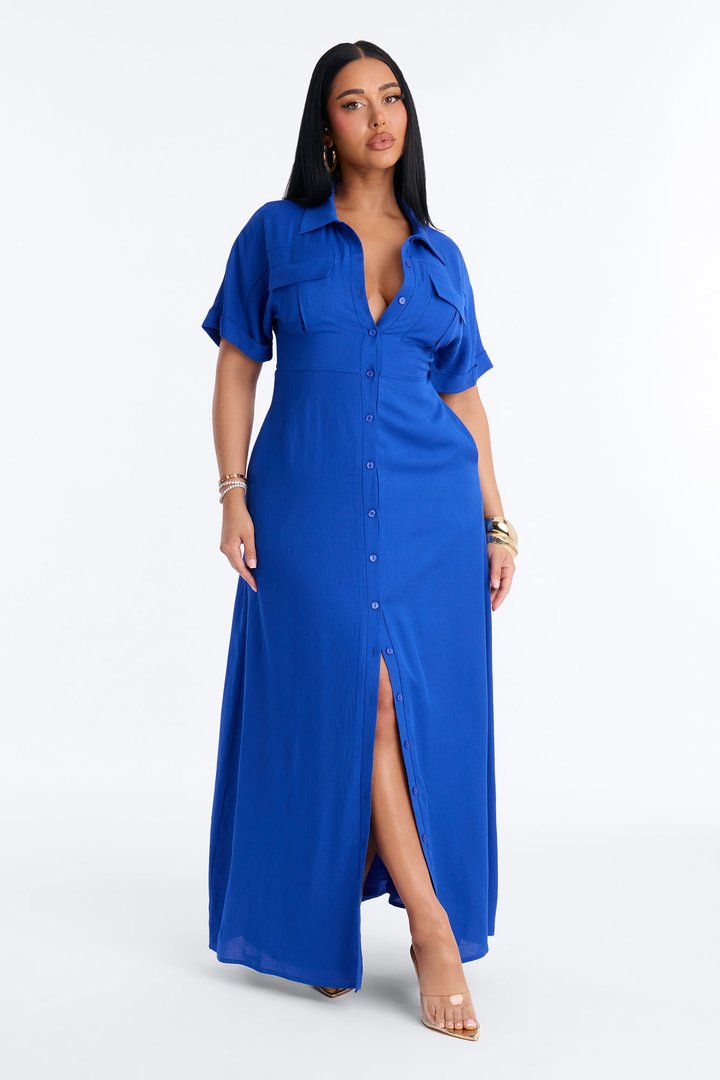 Jenna Poplin Shirt Maxi Dress - Navy