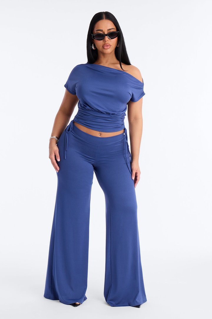 Darla Off Shoulder Pant Set - Blue