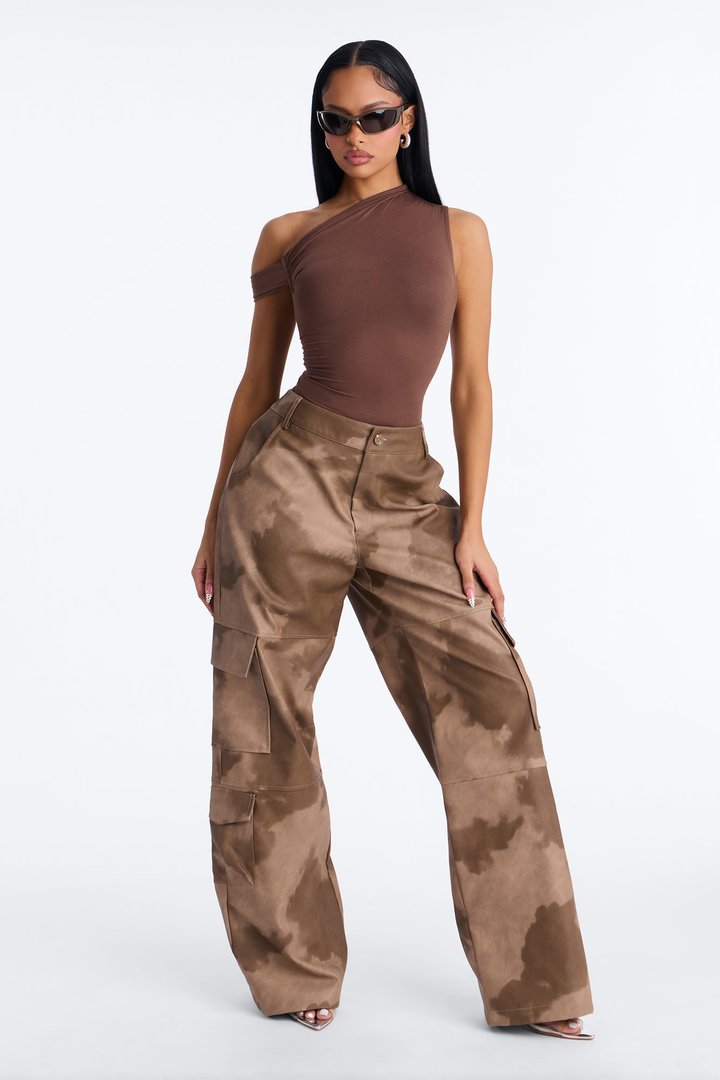 Alexa Washed Faux Leather Cargo Pant - Chocolate