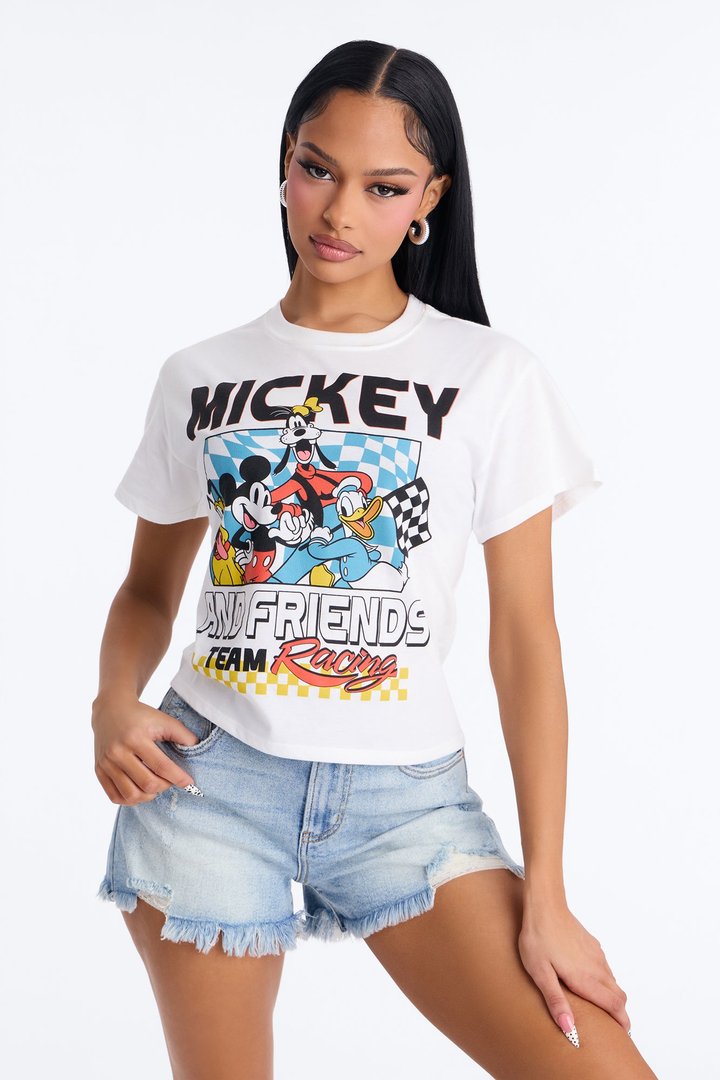 Mickey Racing Mickey And Friends Cropped Tee - White
