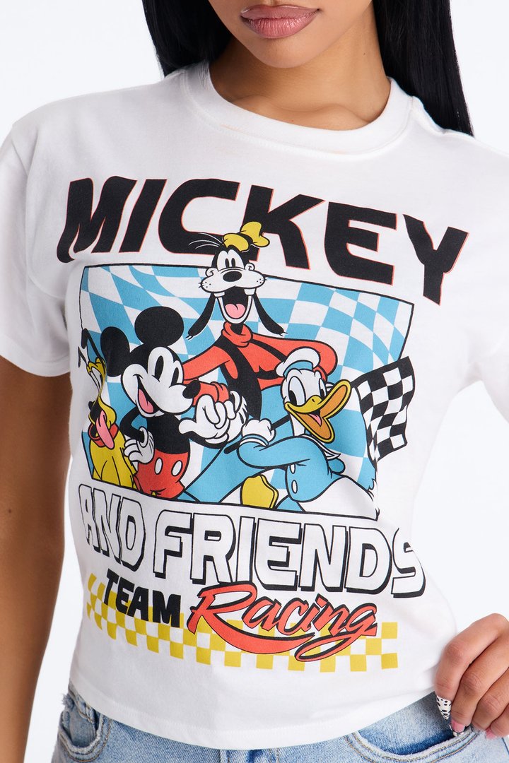 Mickey Racing Mickey And Friends Cropped Tee - White