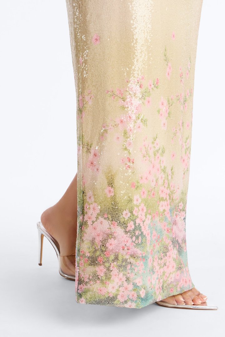 Delia Floral Sequin Gown - Nude/combo