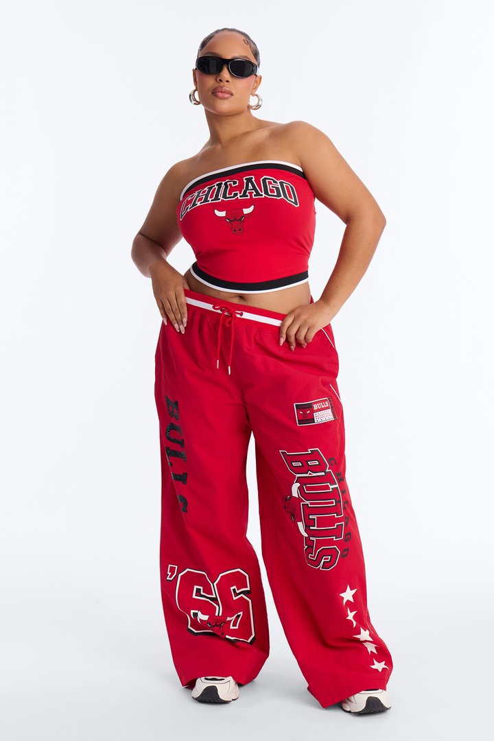 NBA Chicago Bulls Patchwork Cargo Wide Leg Pant - Red