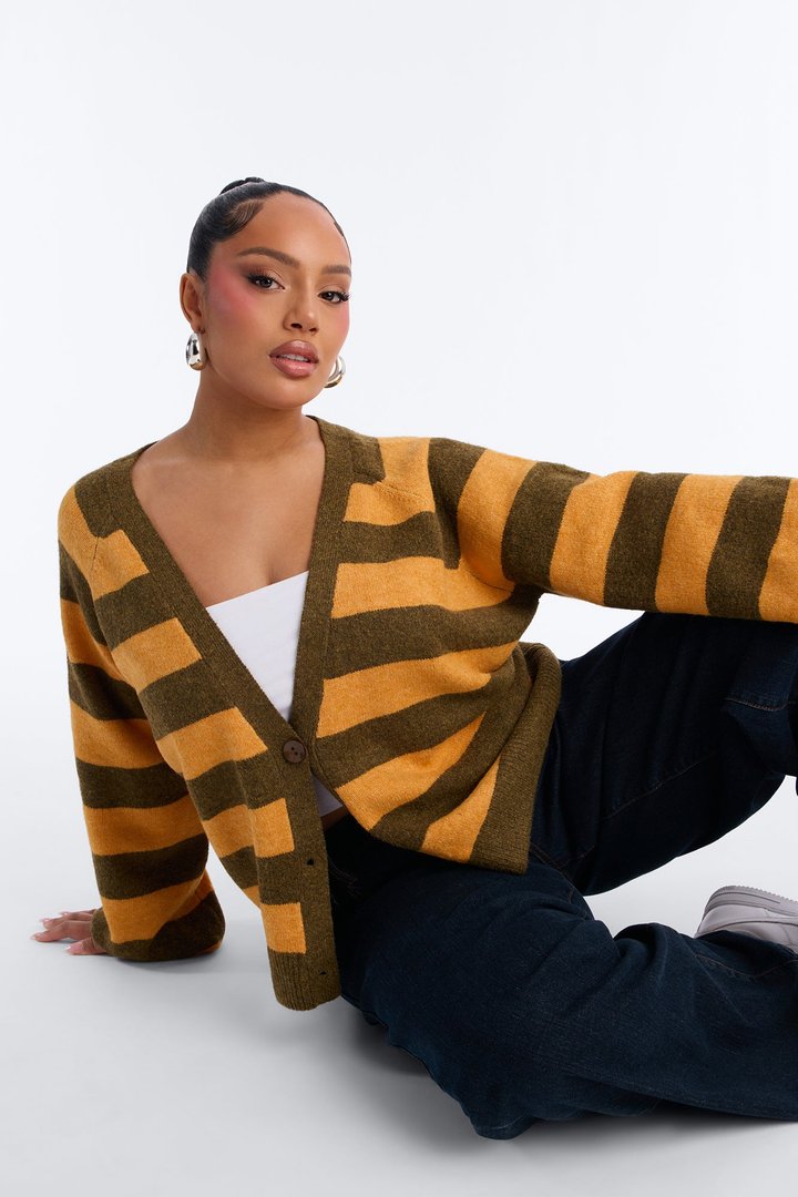 Sweet Addiction Striped Cardigan - Orange/combo