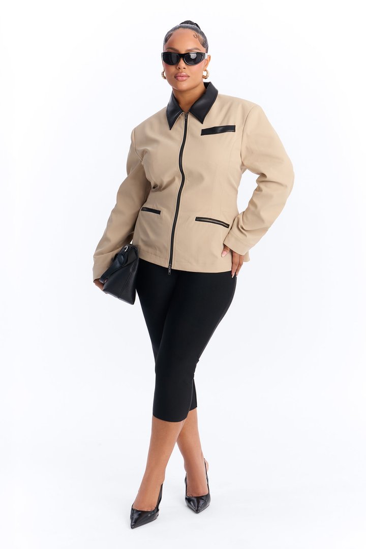 Own The Room Hourglass Twill Work Jacket - Khaki