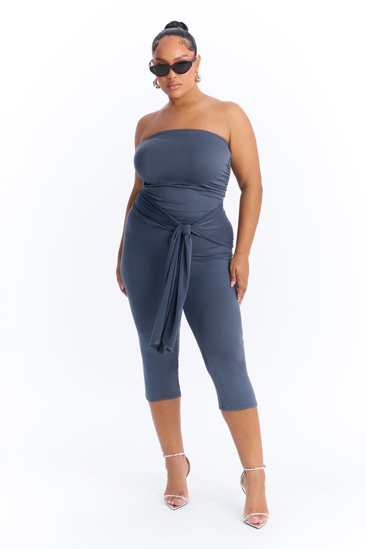 Kali Draped Front Capri Jumpsuit - Charcoal