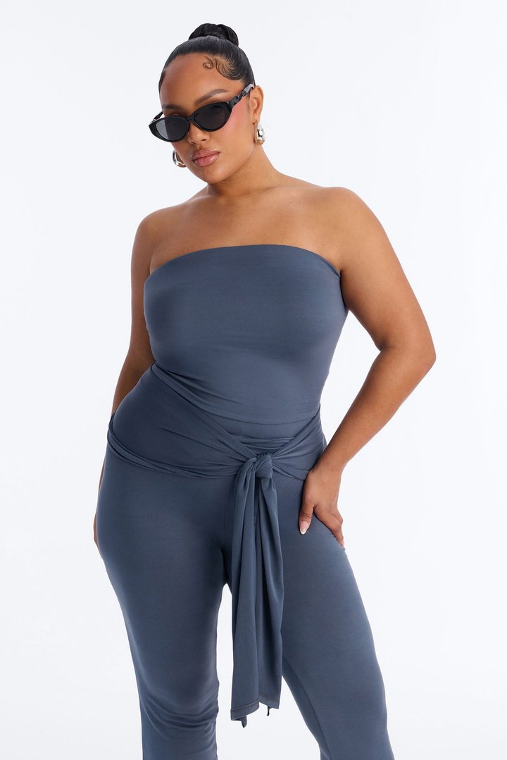 Kali Draped Front Capri Jumpsuit - Charcoal