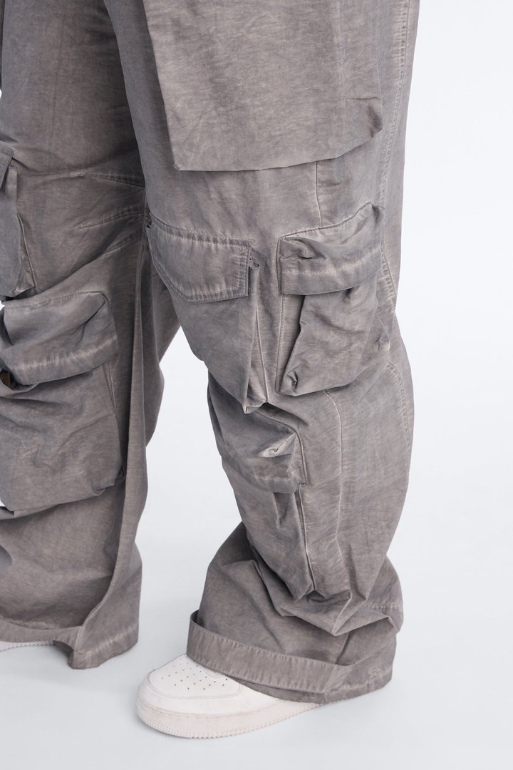 Talk It Up Oversized Distressed Washed Cargo Pant - Charcoal