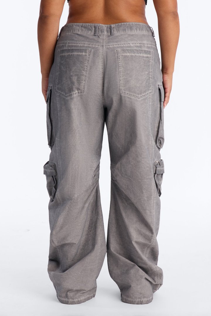Talk It Up Oversized Distressed Washed Cargo Pant - Charcoal