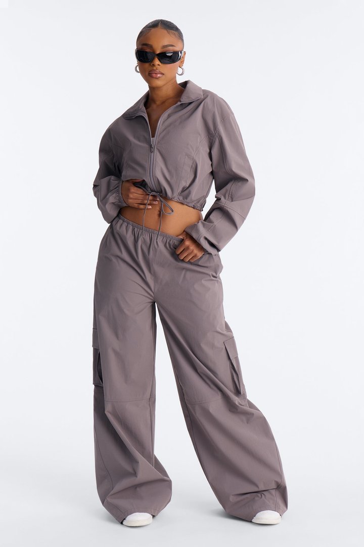 In Motion Cropped Windbreaker Lounge Jacket - Charcoal