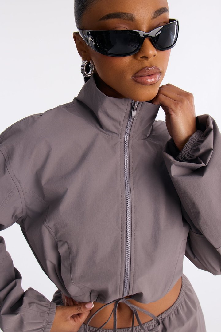 In Motion Cropped Windbreaker Lounge Jacket - Charcoal