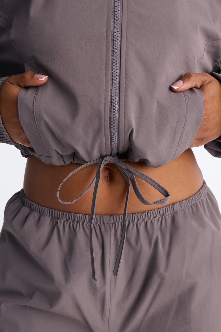 In Motion Cropped Windbreaker Lounge Jacket - Charcoal