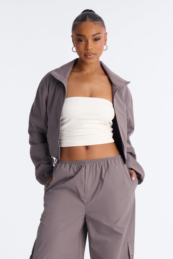 In Motion Cropped Windbreaker Lounge Jacket - Charcoal