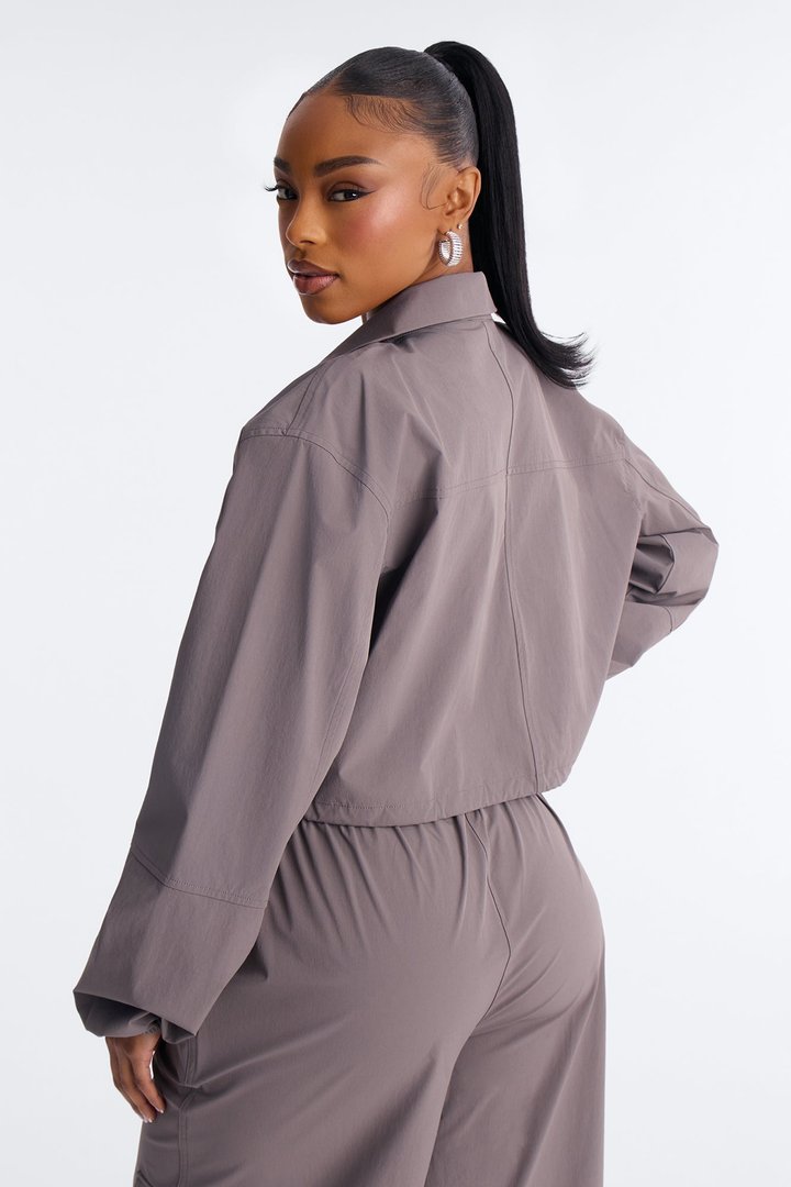 In Motion Cropped Windbreaker Lounge Jacket - Charcoal