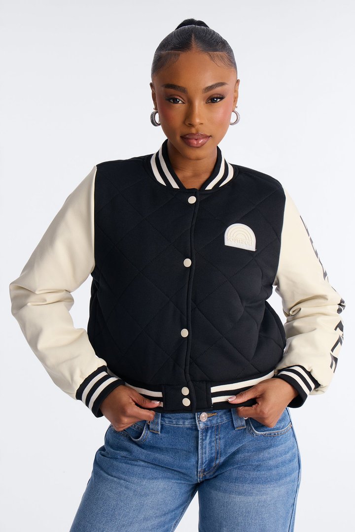 Southpole Classic Diamond Quilted Bomber Jacket - Black/combo