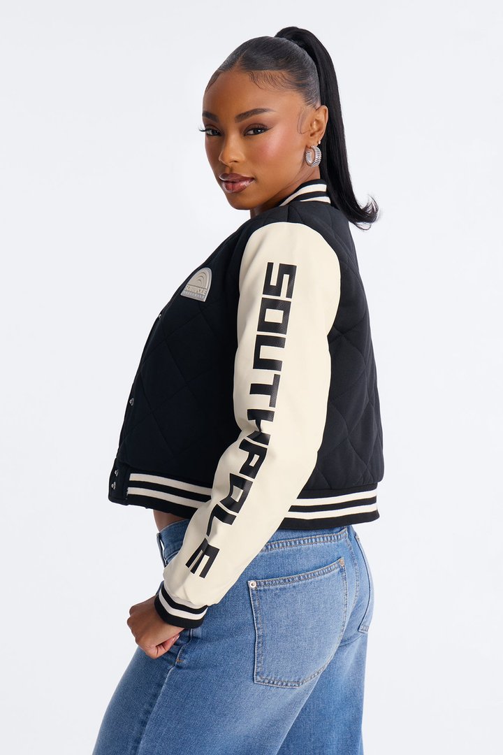 Southpole Classic Diamond Quilted Bomber Jacket - Black/combo