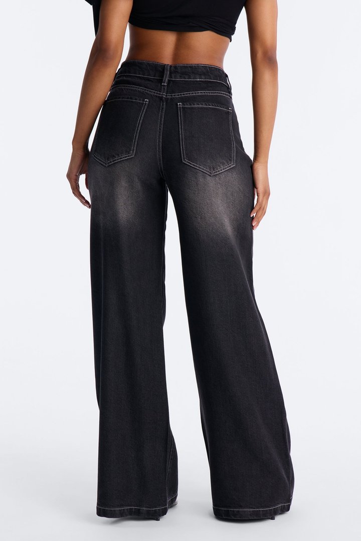 Martinique High Rise Drapey Wide Leg Denim - Black