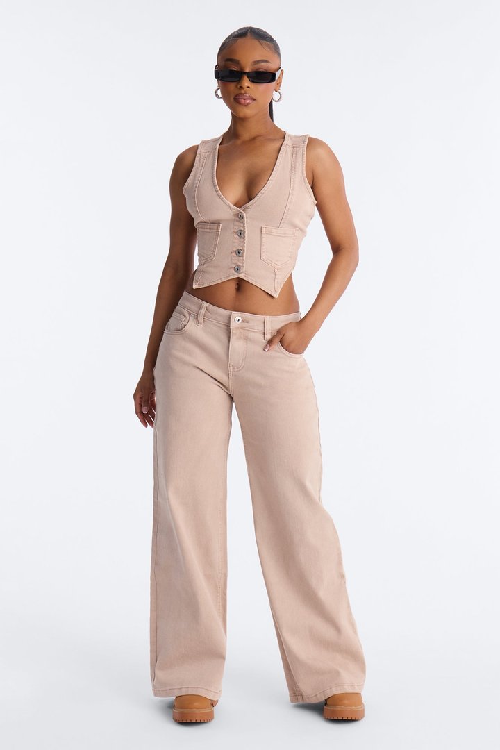Springtide Low Rise Wide Leg Jeans - Taupe