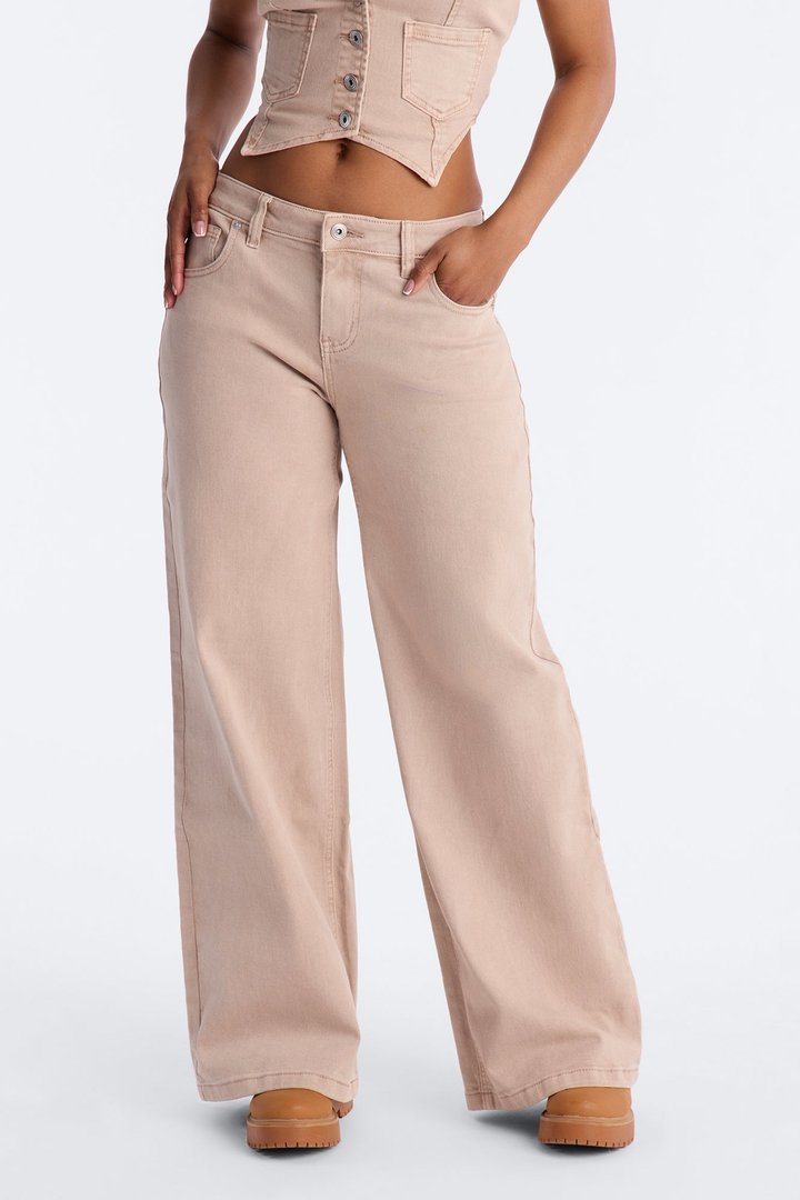 Springtide Low Rise Wide Leg Jeans - Taupe