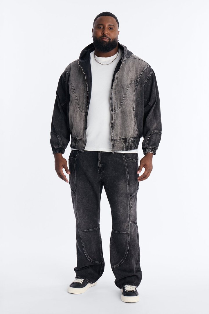 Panel Feeling It Denim Bomber Jacket - Black Wash