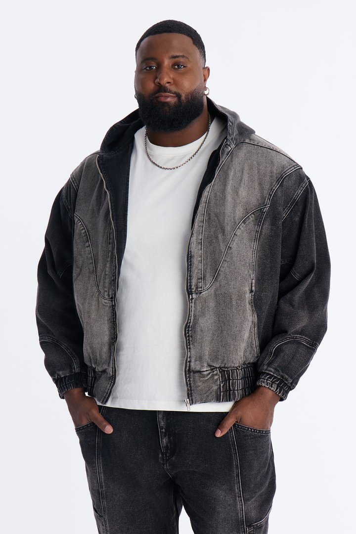 Panel Feeling It Denim Bomber Jacket - Black Wash