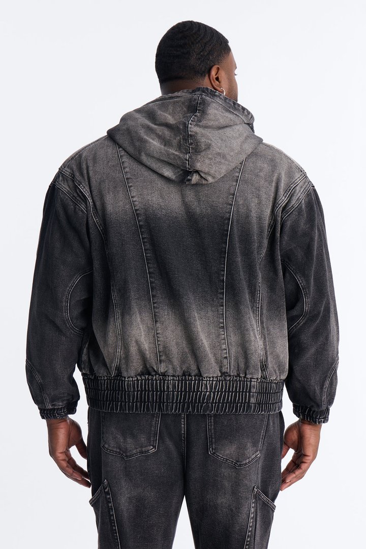 Panel Feeling It Denim Bomber Jacket - Black Wash