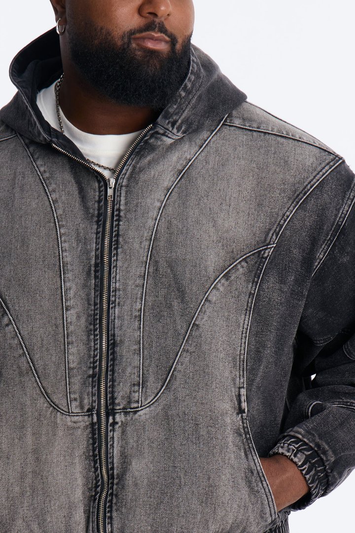 Panel Feeling It Denim Bomber Jacket - Black Wash