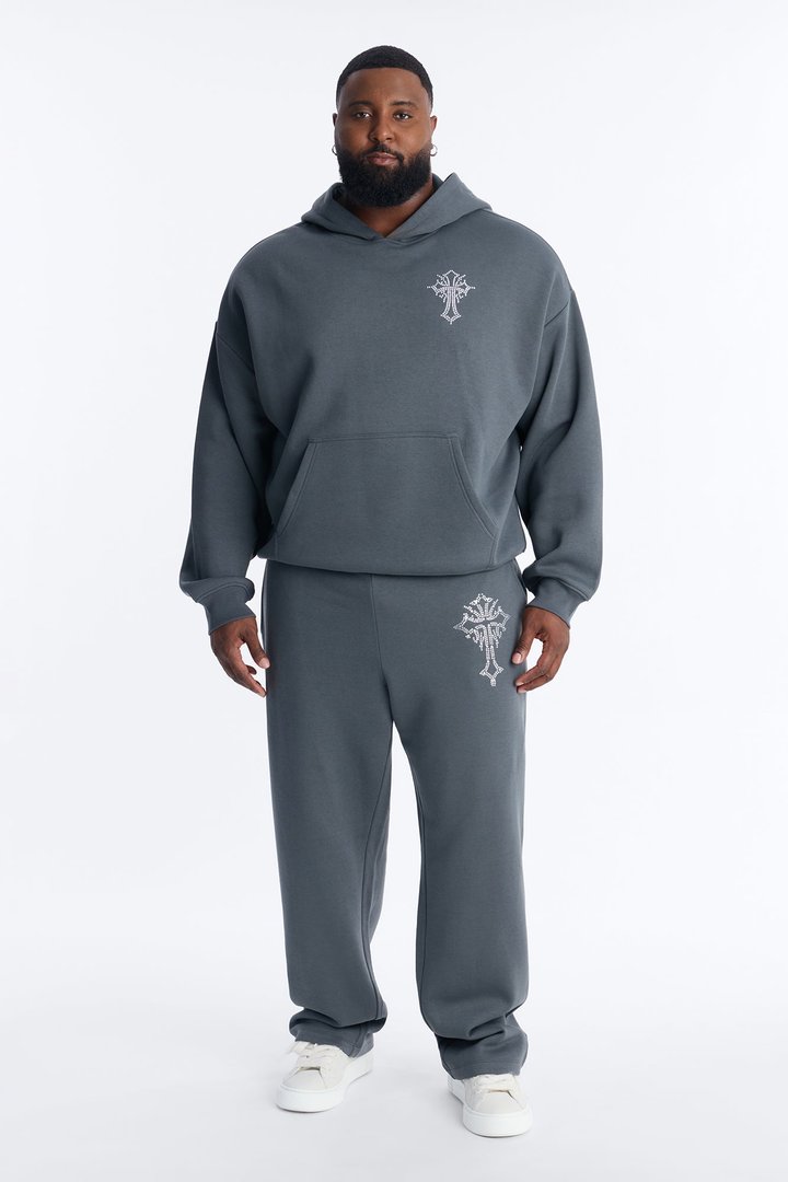 Blessed Rhinestone Pearl Oversized Hoodie - Charcoal
