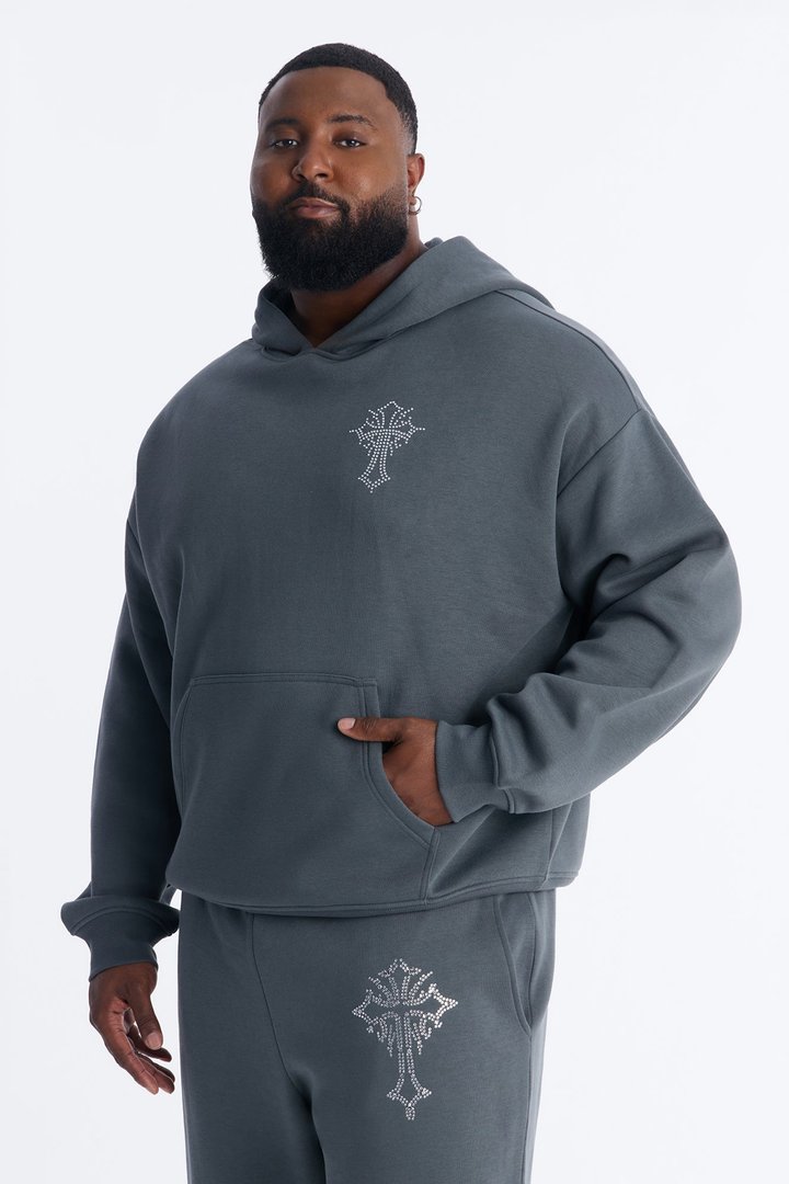 Blessed Rhinestone Pearl Oversized Hoodie - Charcoal