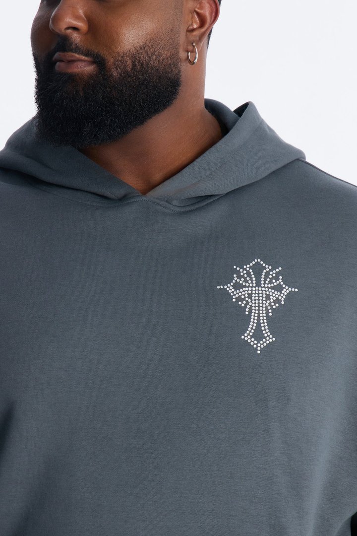 Blessed Rhinestone Pearl Oversized Hoodie - Charcoal