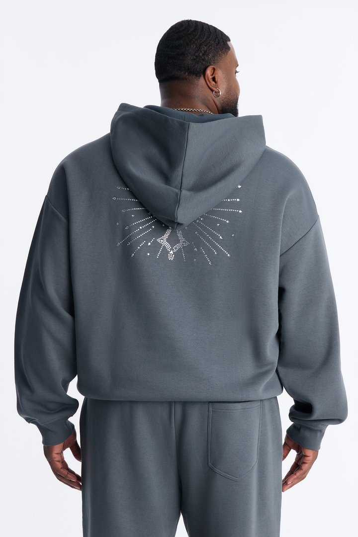 Blessed Rhinestone Pearl Oversized Hoodie - Charcoal