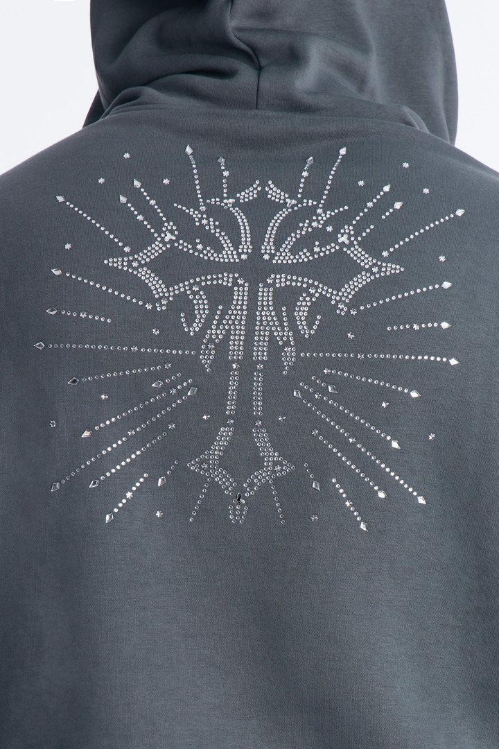 Blessed Rhinestone Pearl Oversized Hoodie - Charcoal