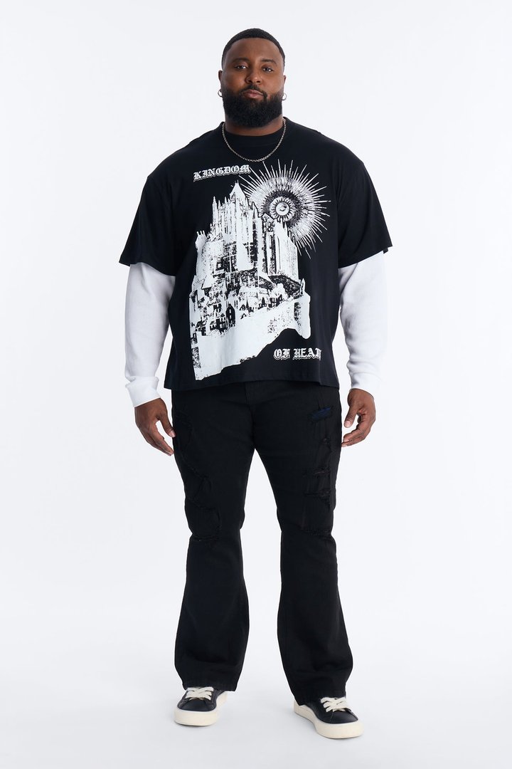 Stacked Skinny Flare Everyday Motion Distressed Jean - Black