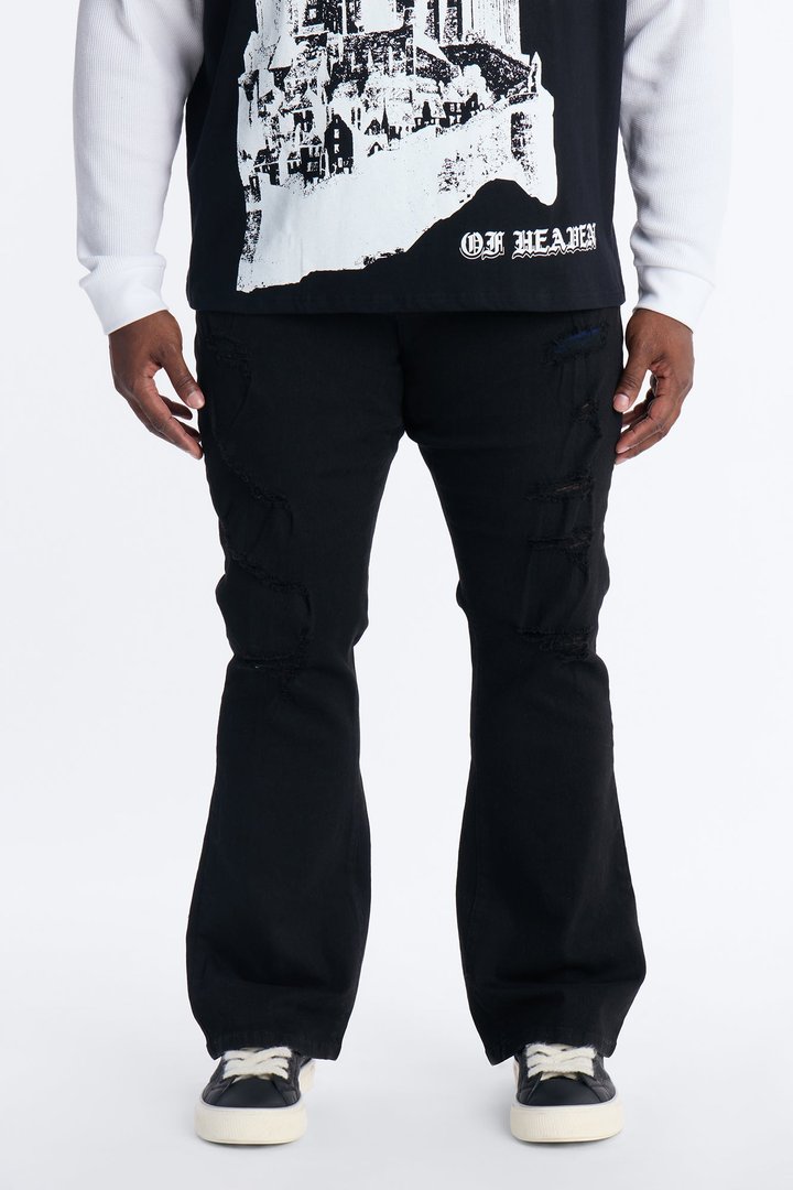 Stacked Skinny Flare Everyday Motion Distressed Jean - Black