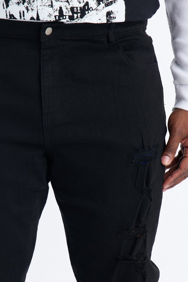 Stacked Skinny Flare Everyday Motion Distressed Jean - Black