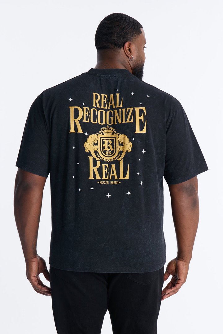 Real Recognizes Real Embroidery Short Sleeve Tee - Black Wash