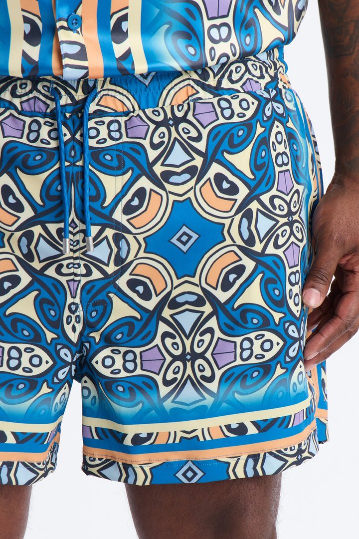 Mosaic Resort Printed Swim Trunk 4″ - Multi Color