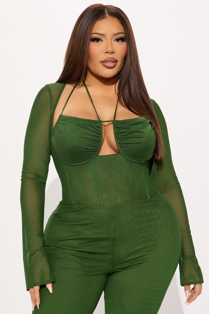 Melanie Mesh Corset Jumpsuit - Green