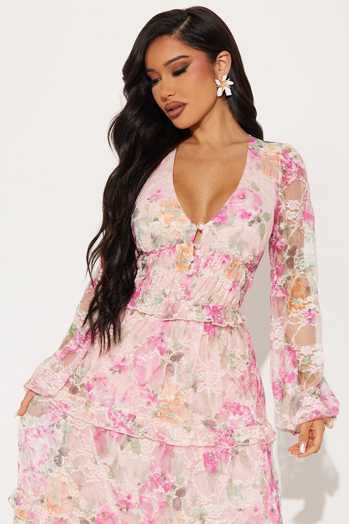 Sophia Floral Lace Maxi Dress - Pink/combo