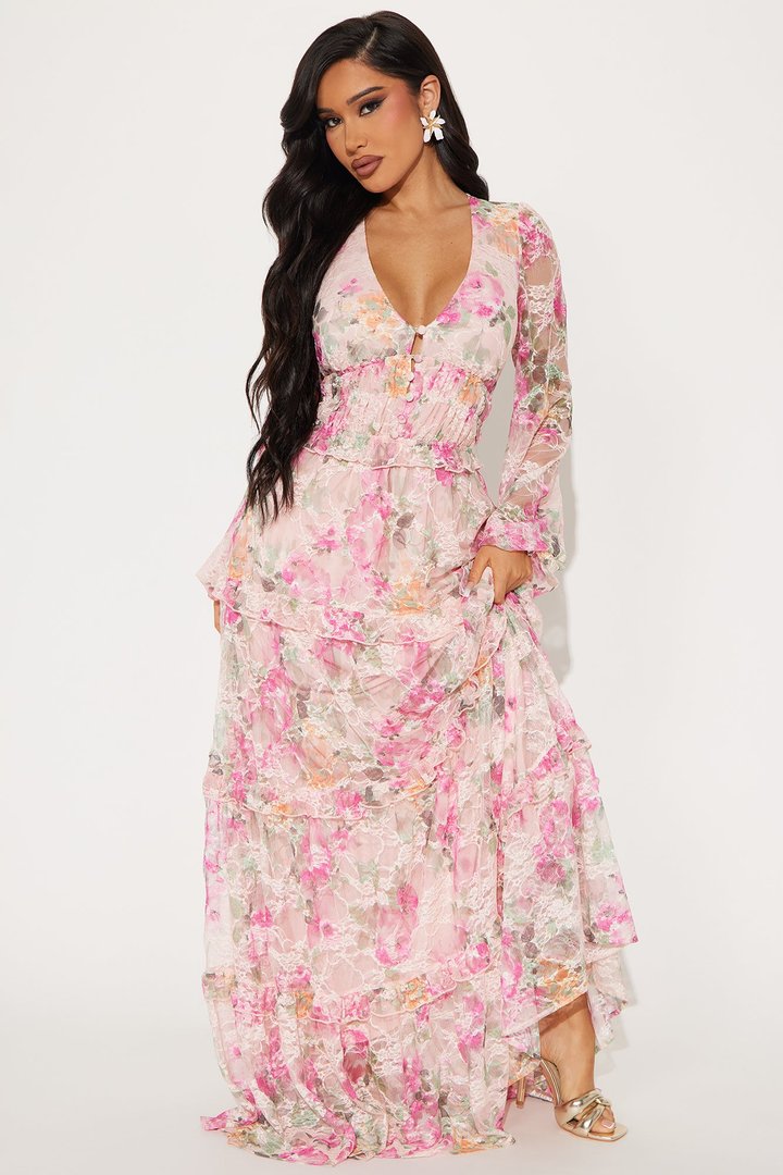 Sophia Floral Lace Maxi Dress - Pink/combo