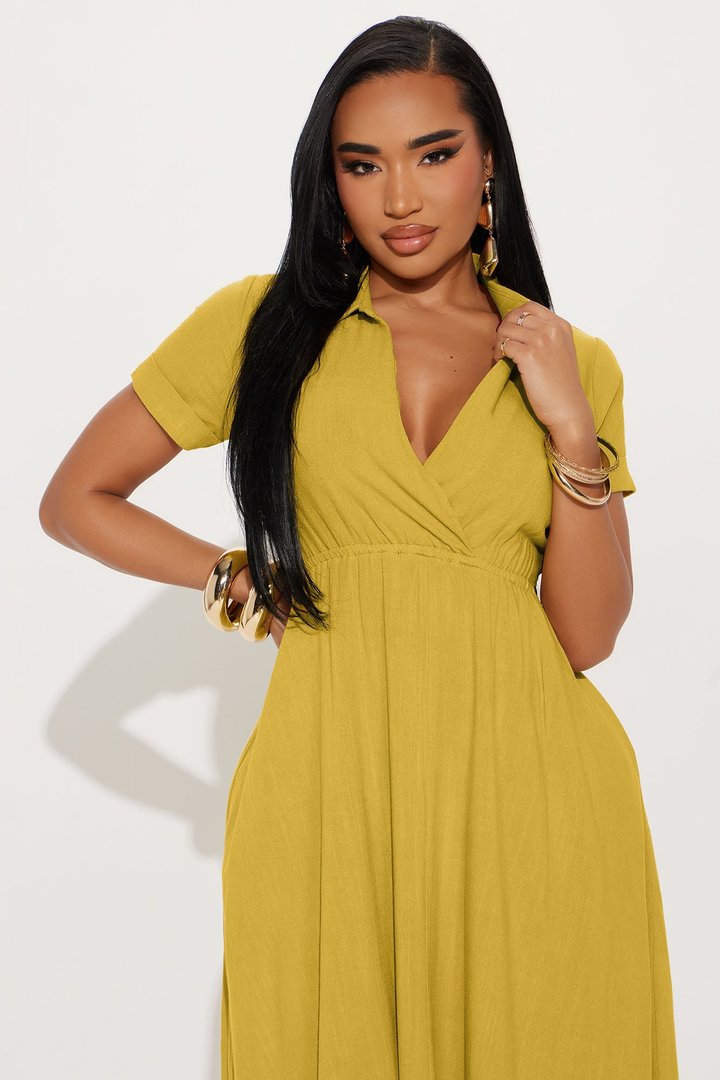 Linen Maxi Shirt Dress - Mustard