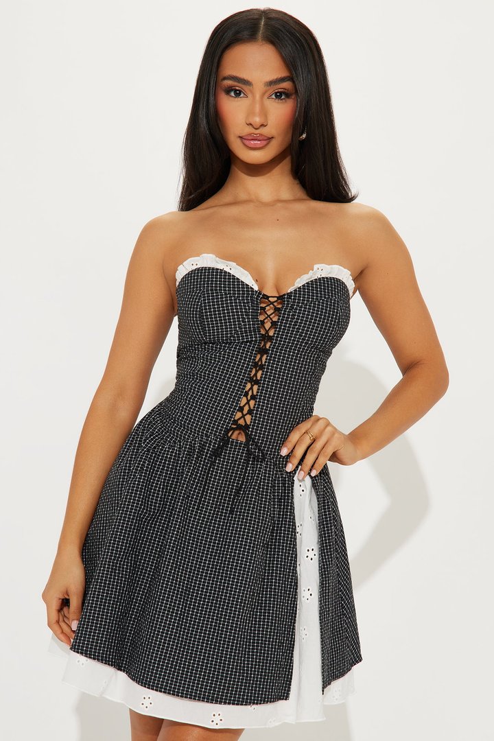 Julietta Plaid Mini Dress - Black