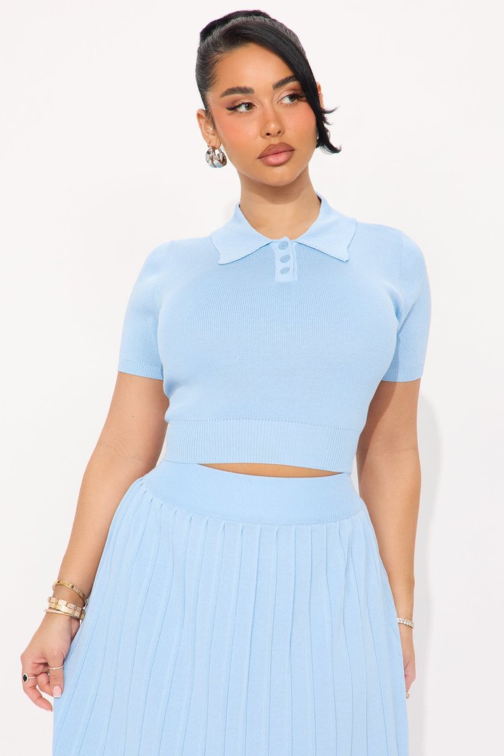 Preppy Attitude Sweater Skirt Set - Light Blue
