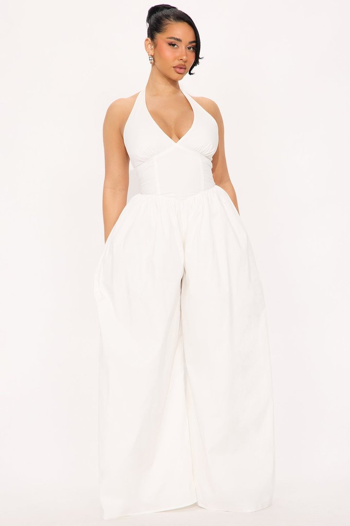 Lighter Than Air Poplin Halter Jumpsuit - Ivory