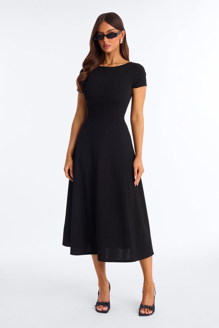 Honor Short Sleeve Midi Dress - Black