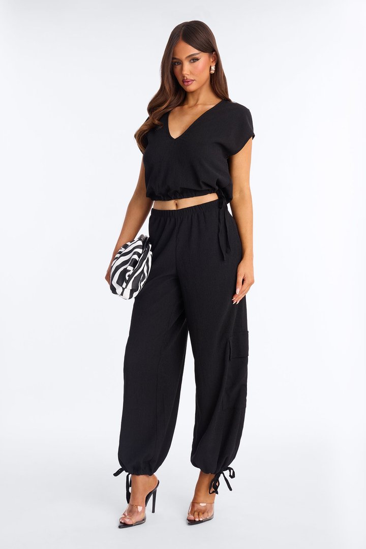 Lorena Drawstring Top And Jogger Set - Black
