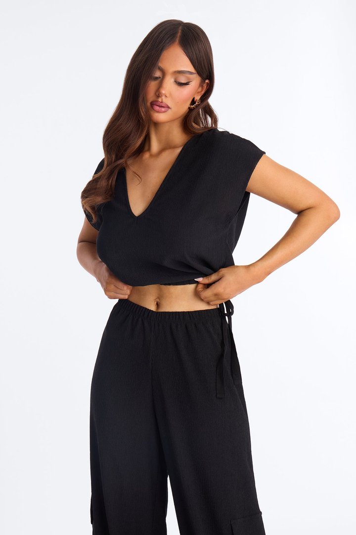 Lorena Drawstring Top And Jogger Set - Black